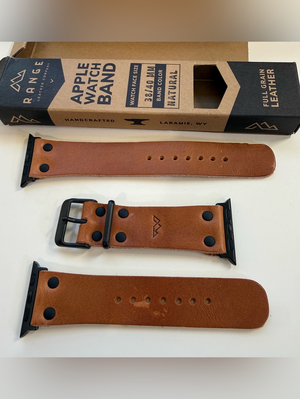 Range Leather Co. Full Grain Leather Apple Watch Band - 38/40mm in Natural NIB